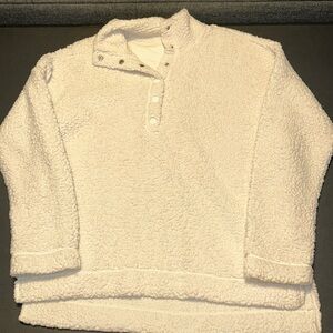 Aerie Cream Sherpa Pullover Small Quarter Snap